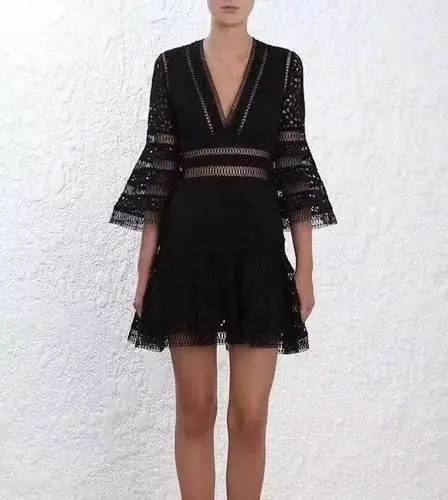 

boho runway dress fashion loose lace Hollow out v neck embroidery vacation vintage elegant long sleeve sexy dress women vestido