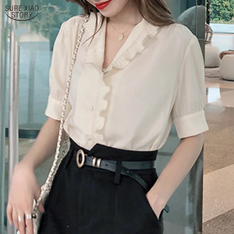 

Vintage Short Sleeve Chiffon Shirts Blusas Mujer De Moda 2021 Blouse Women Plus Size Shirt Elegant Summer Women Clothes 10021