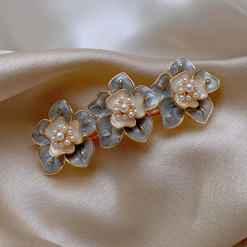

1Pcs Enamel Pearl Flower Headwear Hair Clip Hairpin Floral Barrettes Women Sweet Hair Accessories Elegant Jewelry