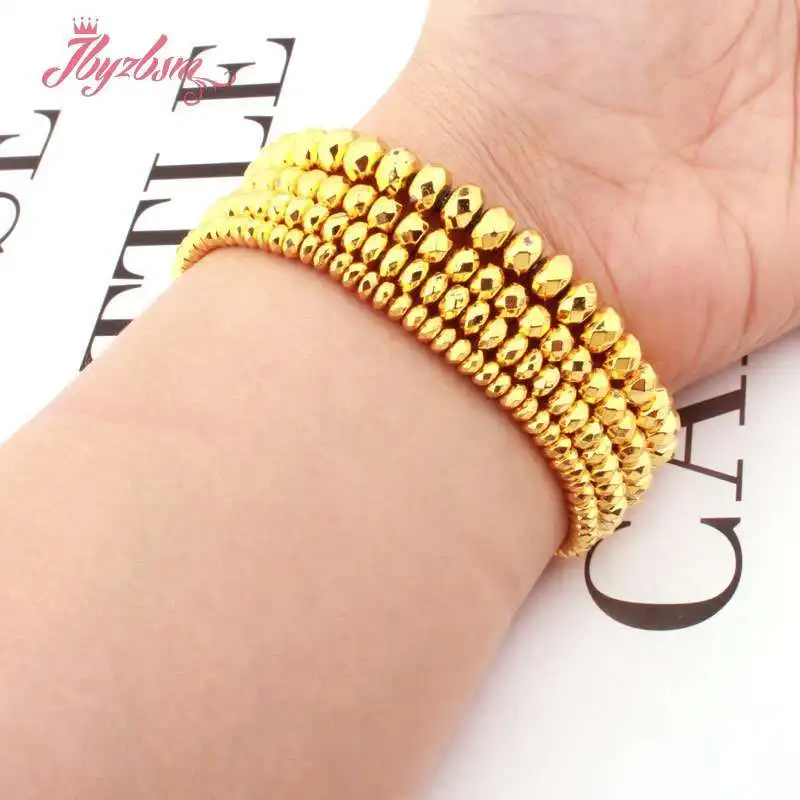

Natural Hematite Heishi Faceted Gold Stone Beads 2x3/2x4/4x6/5x8mm For DIY Necklace Bracelet Jewelry Making 15" Free Shipping
