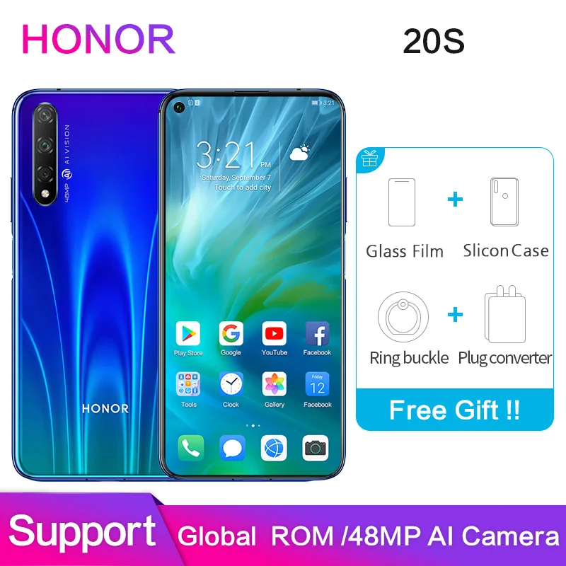 Honor 20s глобальная ПЗУ Поддержка программного обеспечения Google 48MP 32MP задняя 3 камера