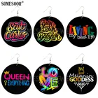 SOMESOOR ювелирные изделия королева меланин богиня цветная печать деревянные с обеих сторон печать капли круглые африканские серьги для женщин Подарки