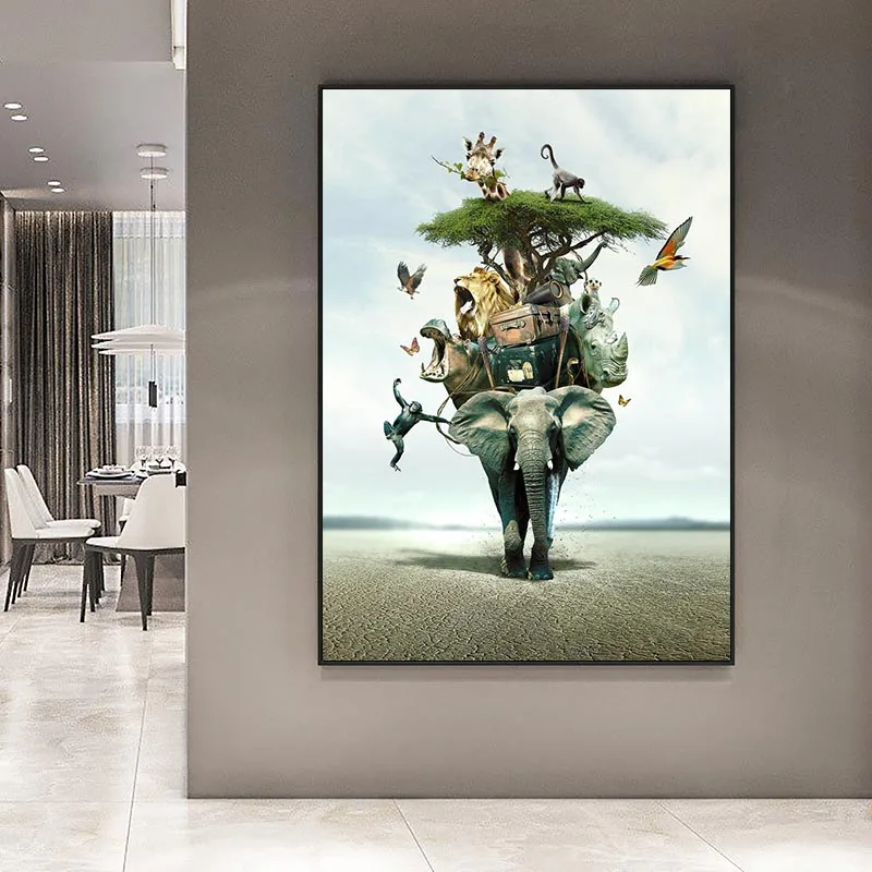 Лев жираф слон плакат живопись на холсте мультфильмы морских перевозок