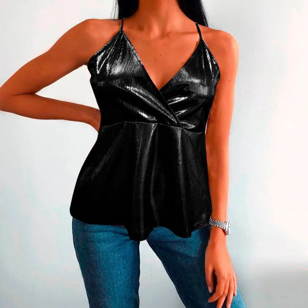 Женский пикантный жилет на бретелях спагетти с V образным вырезом и открытой