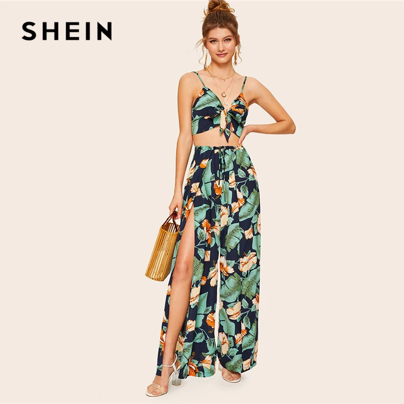 Шеин бохо с узлом спереди на бретельках укороченный топ и штаны широкими