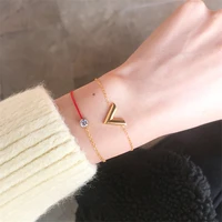 yun ruo classic letter v bracelet woman birthday gift rose gold color fashion titainum steel jewelry not change color drop ship
