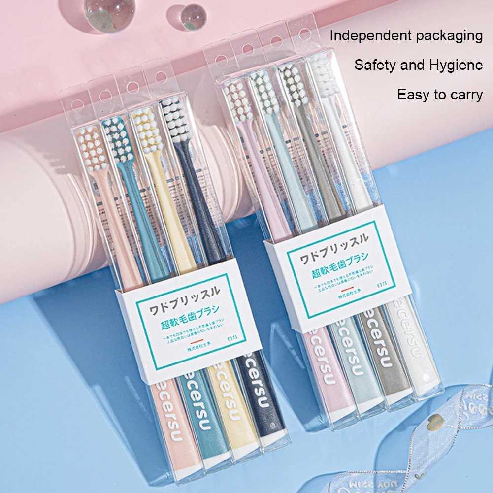 

4pcs Soft Bristle Deep Cleaning Toothbrush Ultra Fine Super Toothbrush Holder Brush for Oral Care Tools