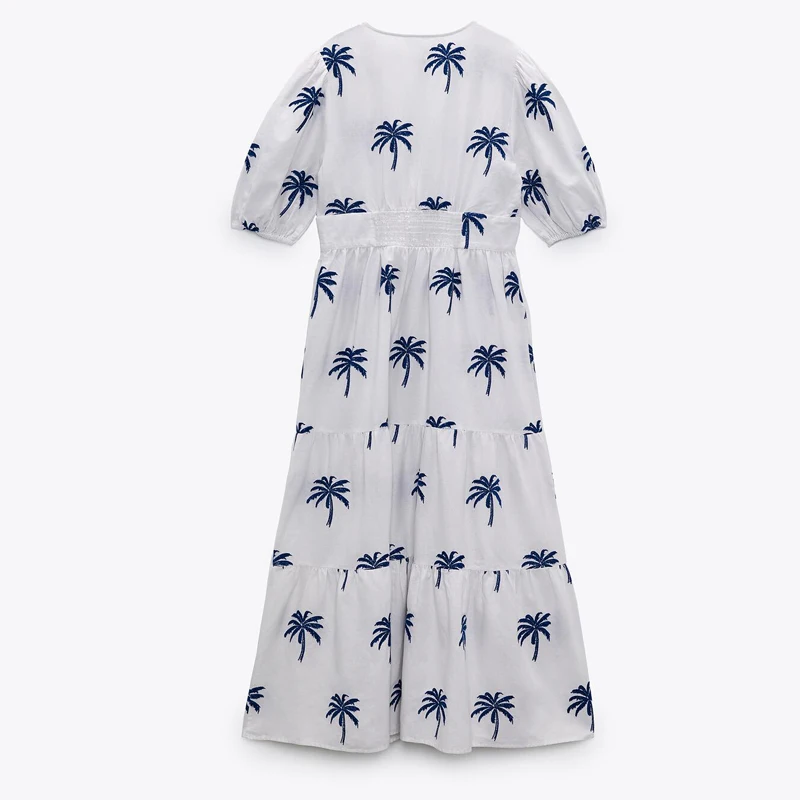 

2021 Spring Summer Women White Sexy V-Neck Midi Party Dress Chic Embroidery Casual Beach Dresses Female Vestidos Robe Mujer