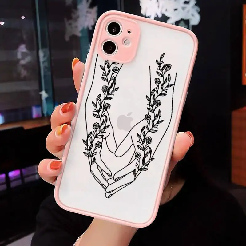 

Love yourself Flower Abstract Line Phone Cases Matte Transparent for iPhone 7 8 11 12 s mini pro X XS XR MAX Plus cover funda