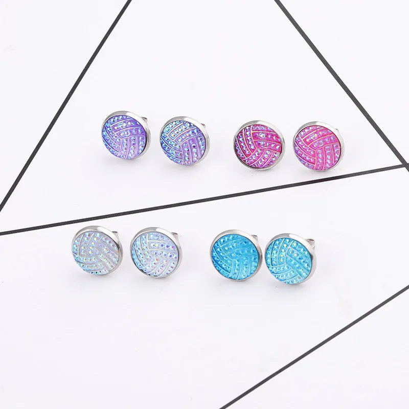 Женские серьги-гвоздики из нержавеющей стали в полоску с кабошоном | Украшения и