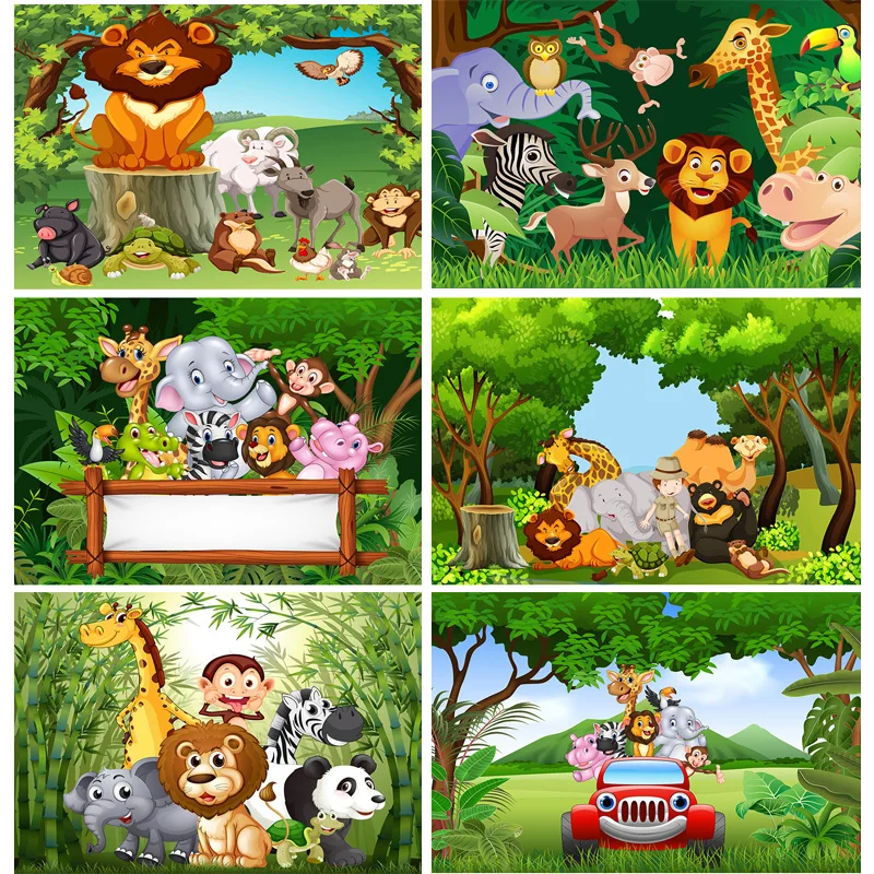

SHUOZHIKE Vinyl Cusrtom Photography Backdrops Cartoon Animals Zoo Kids Baby Birthday Theme Photo Studio Backgrounds YAXU-202