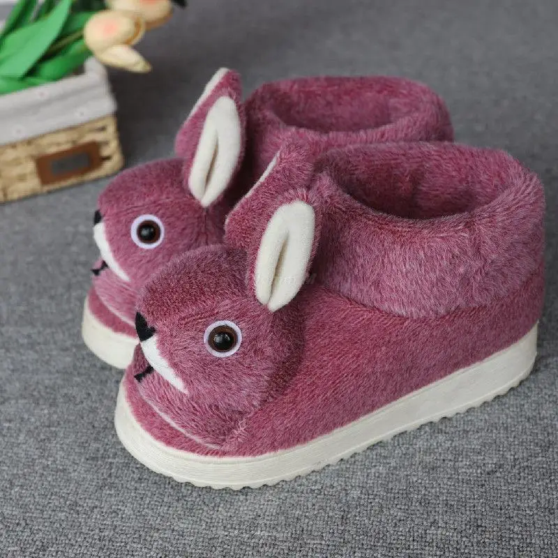 

Женские Симпатичные тапочки с животными, зимние женские плюшевые теплые домашние меховые тапочки, сланцы с ушками кролика, домашние женски...