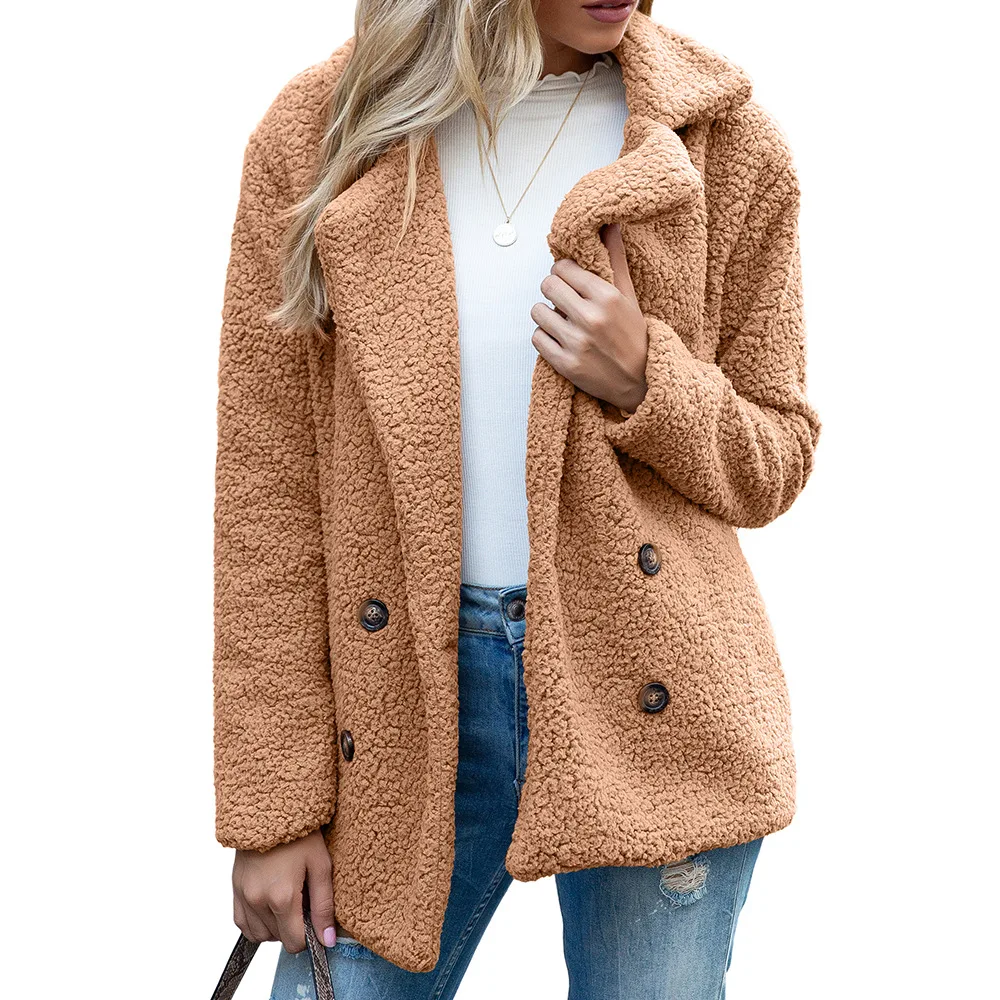 

Vodiu Women Autumn Winter Lambswool Jacket Coat New Simple Solid Long Sleeve Female Casual Losse Tops Outwear Coats Jackets Warm