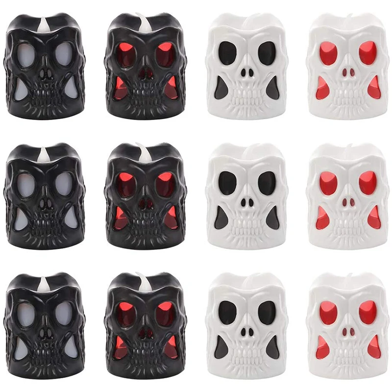 Топ-светодиодный свет Хэллоуин работающий от батареек 3D скелет свечи мерцающий