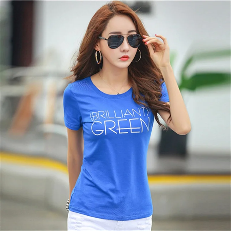 Повседневное О шеи Письмо печати короткий рукав Футболка Лето 100% хлопковые топы