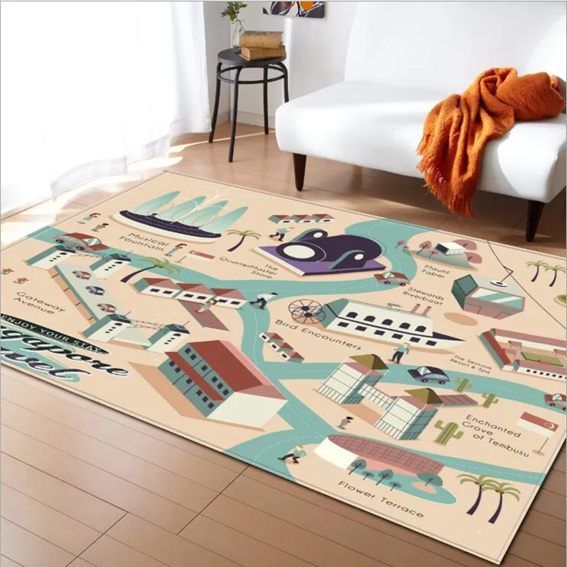 

City Map Building Series Cartoon Floor Mat Door Mat Anti-skid Mat Carpet Bedroom Living Room Children's Room Home Decoration