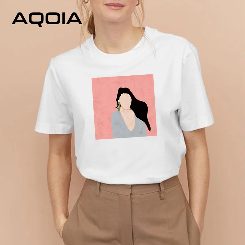 AQOIA винтажная женская футболка с абстрактным рисунком коротким рукавом в