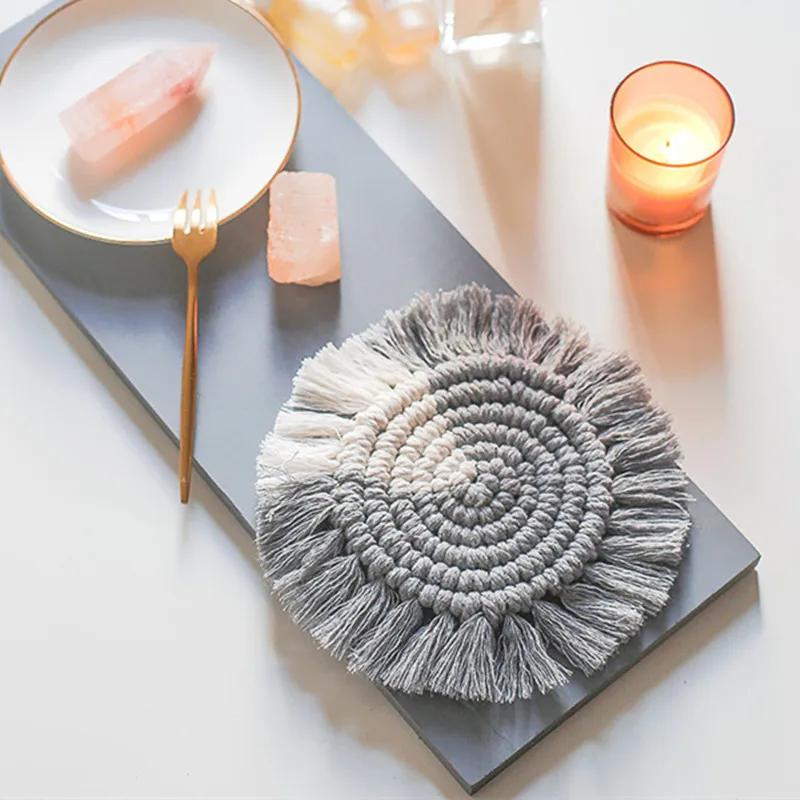 

Cotton Braid Coaster Handmade Macrame Cup Cushion Bohemia Style Non-slip Cup Mat Heat Insulation Table Mat Coffee Cup Coaster