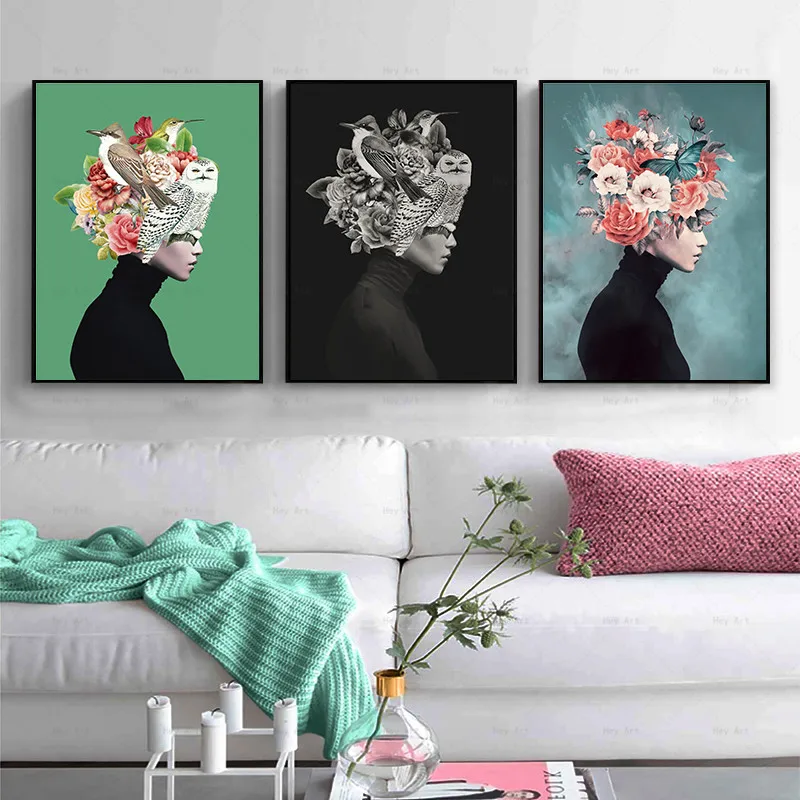 Абстрактный настенный художественный принт Сова птица Бабочка цветы Женский