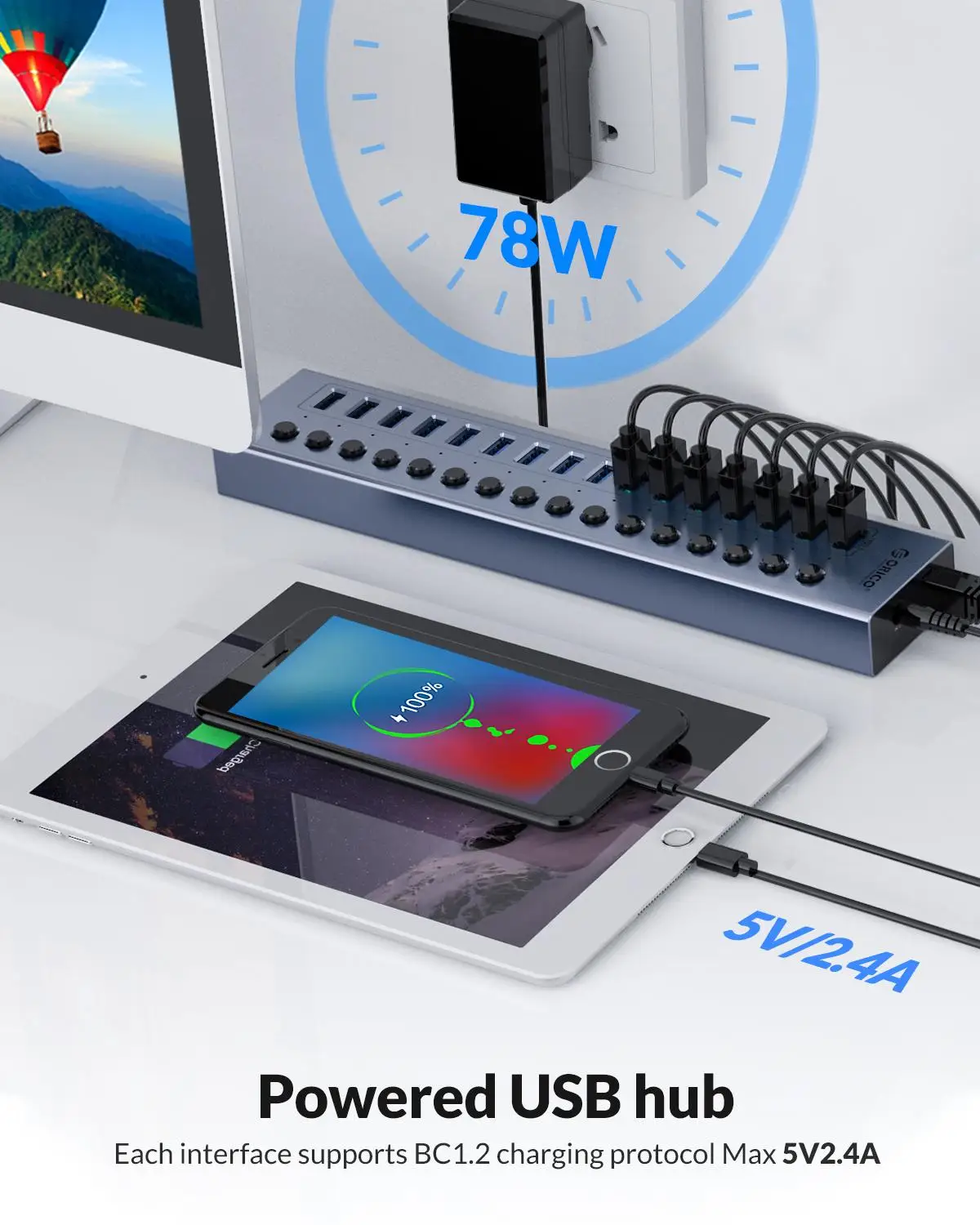 Концентратор ORICO Power ed USB 3 0 с 7/10/13/16 портами удлинитель переключателями вкл/выкл