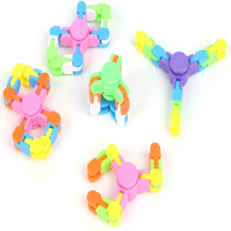 

2 PC Wacky Tracks Fidget Toy DIY Folding Joint Rotating 4 Angle Fingertip Joint Gyro Chain Building Block Fidget Spinner