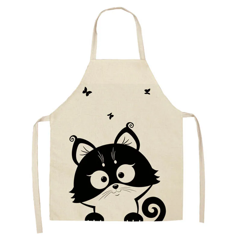 

1Pcs Waterproof Aprons for Housework Cotton Linen Anti-fouling Cartoon Cat European Style Halter Design Home Cleaning Tools