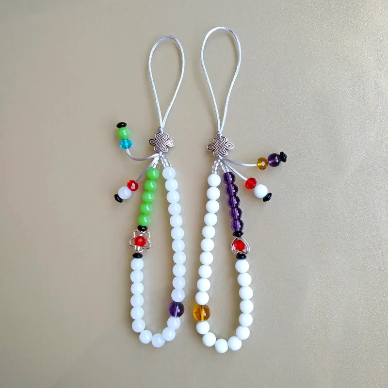 

Original DIY mobile phone lanyard short fashion mobile phone case pendant white jade white bead female crystal phone chain