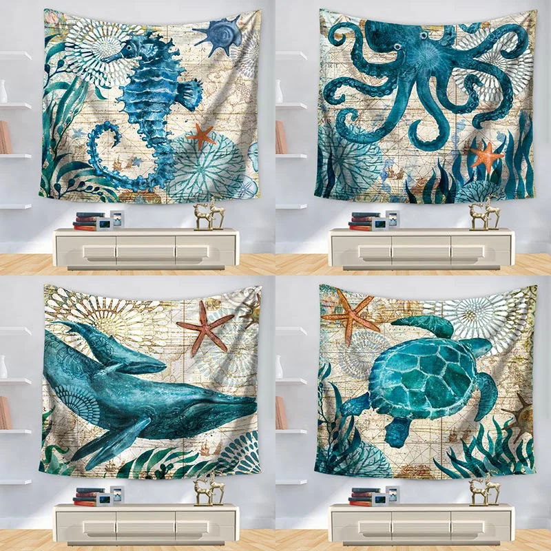 С изображением рыбы настенный гобелен ткань для заднего фона стены ковры висит