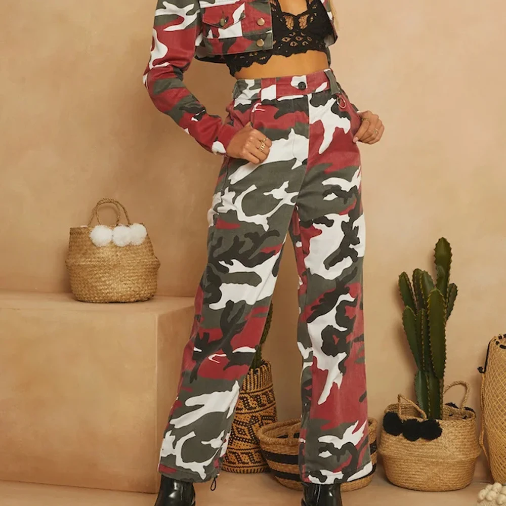 

2021 women Hip Hop high waist Pantalon Military Army Combat amouflage Cargo pants Female pocket Overalls Camo Trousers Mujer