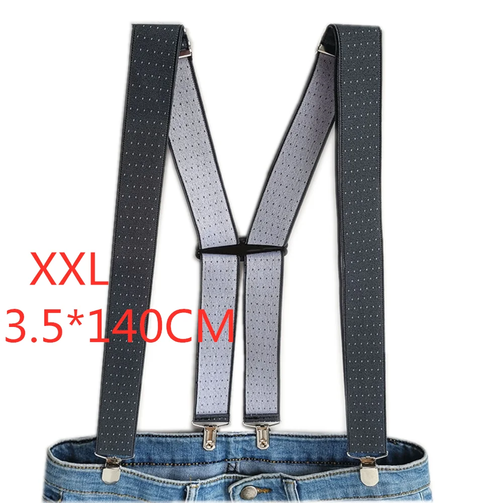 Gray-140CM Аксессуары для одежды, подтяжки для взрослых, Ширина 3,5, 4 зажима, регулируемые эластичные подтяжки с принтом в горошек, X Back для мужчин и женщин, брюки BD066 - Цвет: Gray-140CM