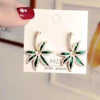 new classic green earrings fashion personality micro inlaid zircon leaf earrings trend personality earrings wholesale