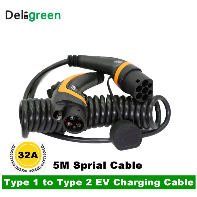 Спиральный кабель 32A cabel J1772 Type 1 к 2 IEC62196 для зарядной станции EV с 5 метровым кабелем