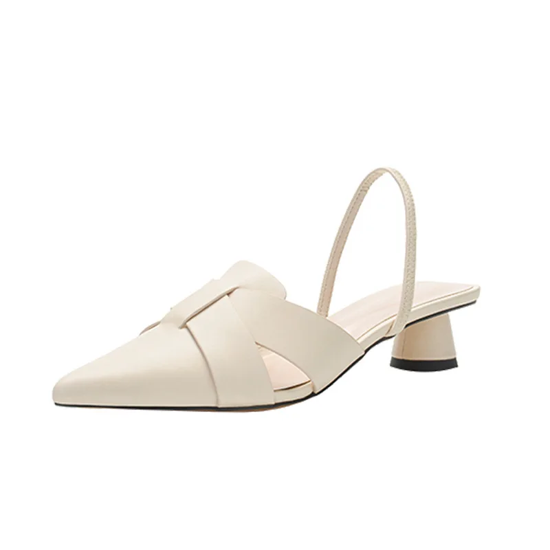 

Small CK women's shoes fall 2020 simple new fashion versatile fairy style thick heel cross with pointed Mid Heel Shoes