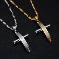 european and american simple generous trend domineering stainless steel pattern gold cross pendant necklace for men