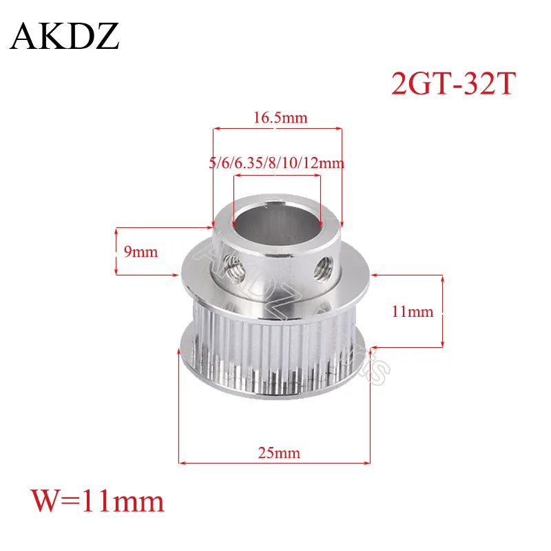 

32 Teeth GT2 Timing Pulley Bore 5mm 6mm 6.35mm 8mm 10mm For Belt Used In Linear 2GT pulley 32Teeth 32T