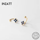 Серьги-гвоздики женские из серебра 925 пробы с цирконием и голубым клевером