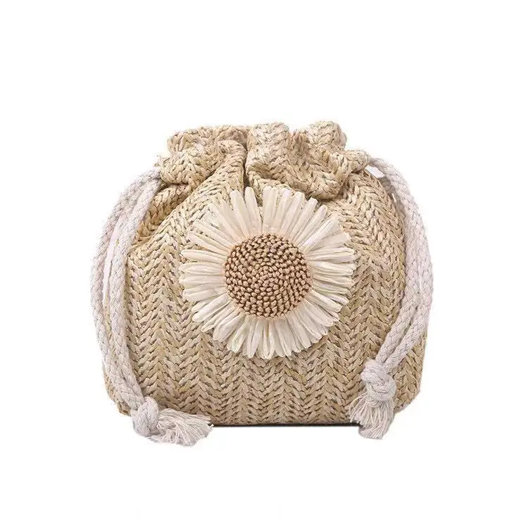 

Women's Bags Woven Bag 2021 New Summer Straw Woven Bag Cute Small Bag Girl Shoulder Messenger Bag Chic Sunflower Drawstring Bag