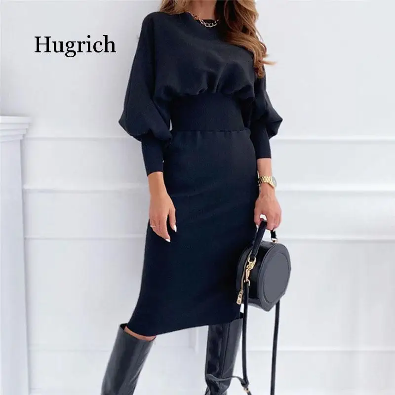 

Fashion O-Neck Long Sleeve Pencil Women 2020 Autumn Winter Black Pink Bodycon Elegant Office Woman Dresses Robe Femme