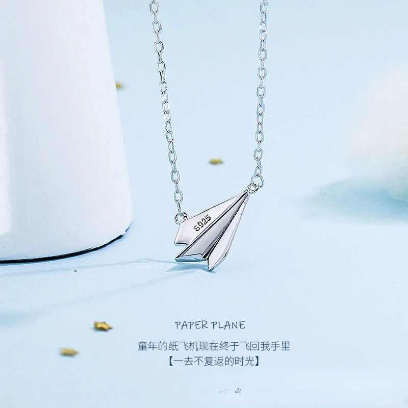 

New 925 stering Silver Fashion Jewelry Paper Plane Necklace Pendant Woman fashion high quality zircon clavicle neckalce 45CM