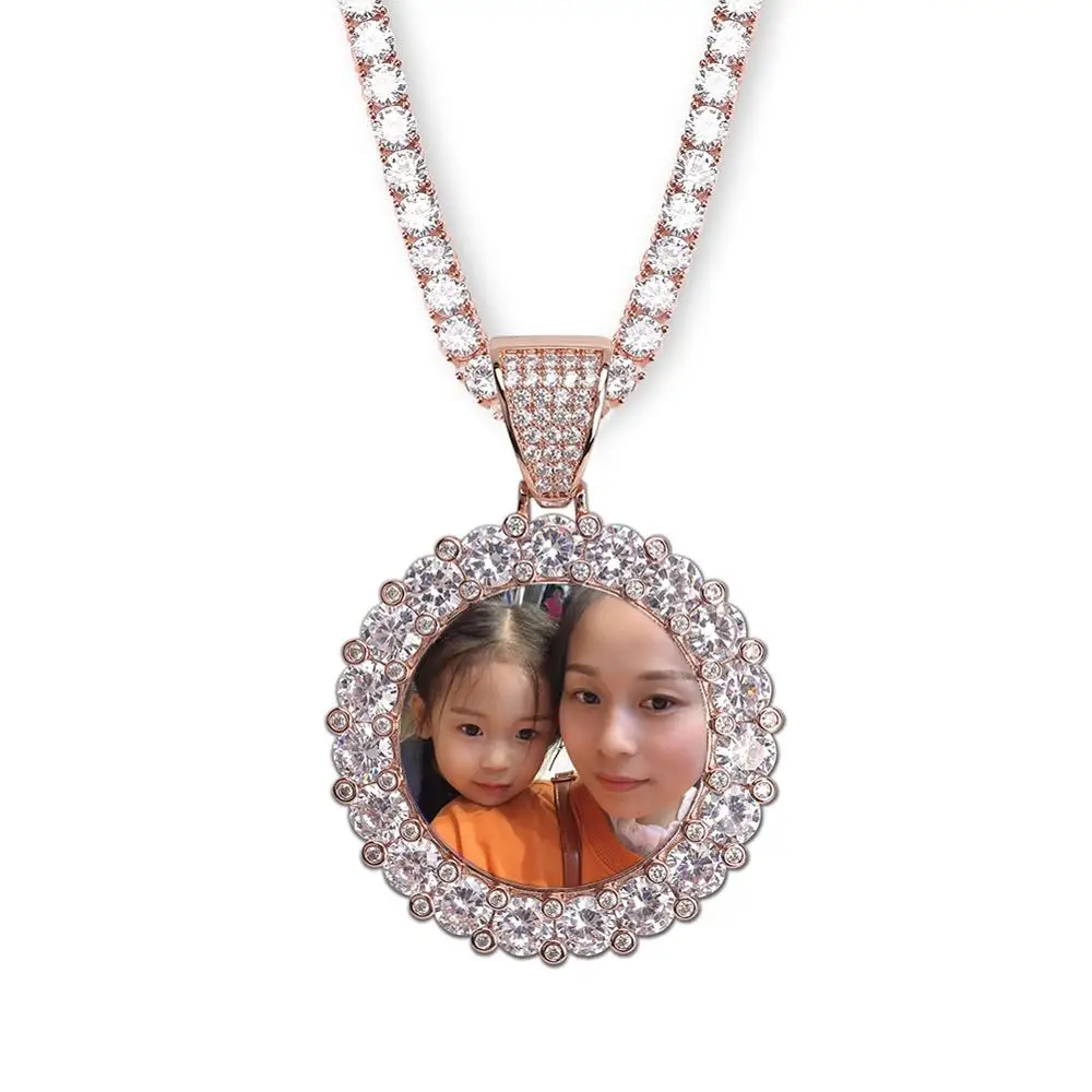 

Custom Photo Memory Medallions Solid Pendant Necklace With Tennis Chain HipHop Jewelry Personalized Cubic Zirconia Chains Gift