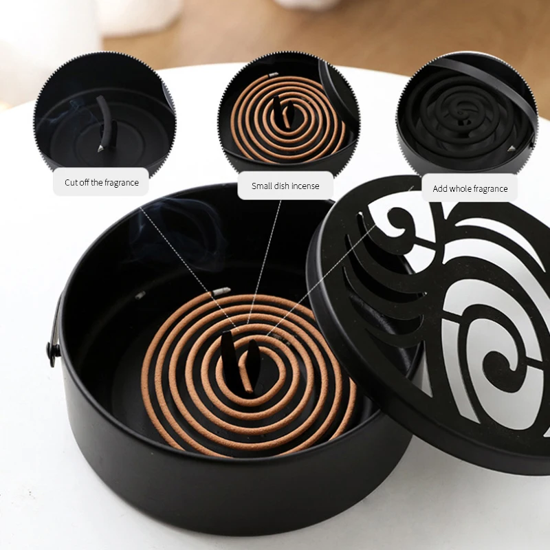 

Portable Iron Mosquito Coil Holder Hollow Mosquito Coil Box Round Incense Burner With Handle Home Office Anti Scald Wrought