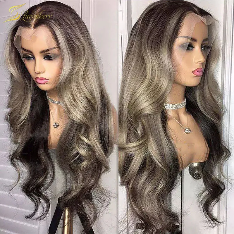 

Ombre Brown Ash Blonde Highlight Color Human Hair Wig Loose Body Wave Lace Front Wig Transparent HD Lace Frontal Wig Preplucked