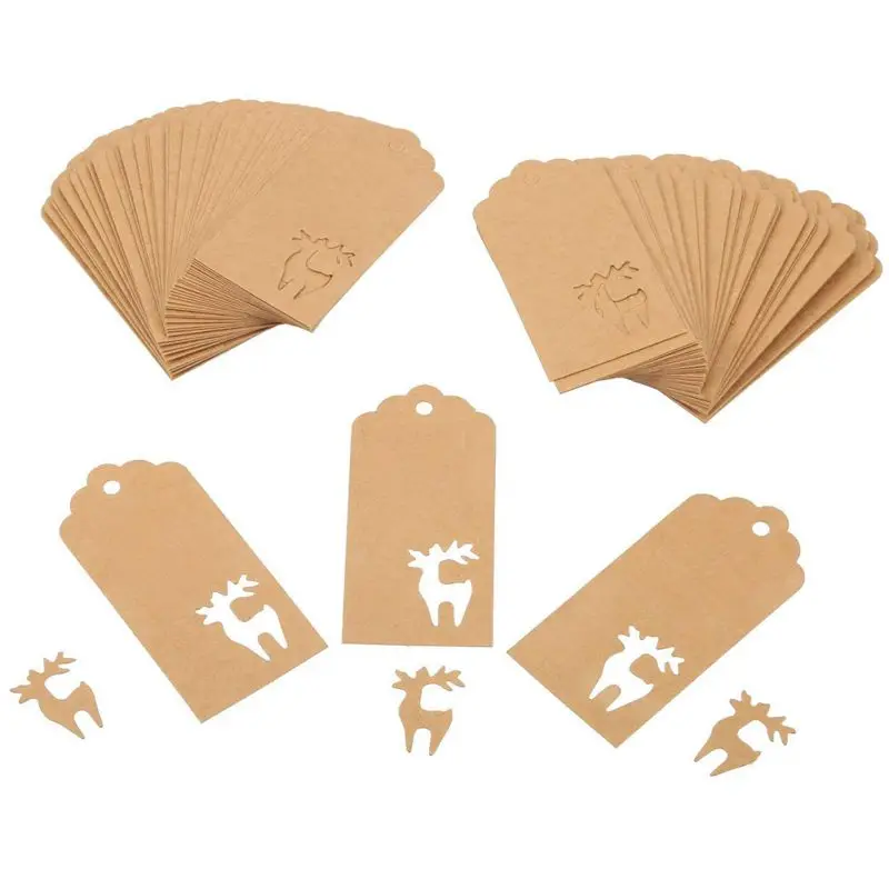 150pcs Рождественская елка висит Бумага тег Рождественский набор этикеток крафт