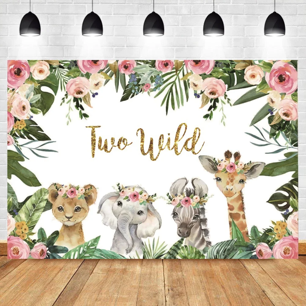 

Laeacco Safari Party Child Birthday Backdrop For Photography Jungle Wild Animal Baby Portrait Customized Poster Photo Background