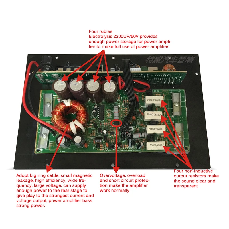 TiOODRE PA-80D 12V 1000W Speaker Subwoofer Bass Module Durable Lossless Amplifier Board High Power Car Audio Mono Channel |