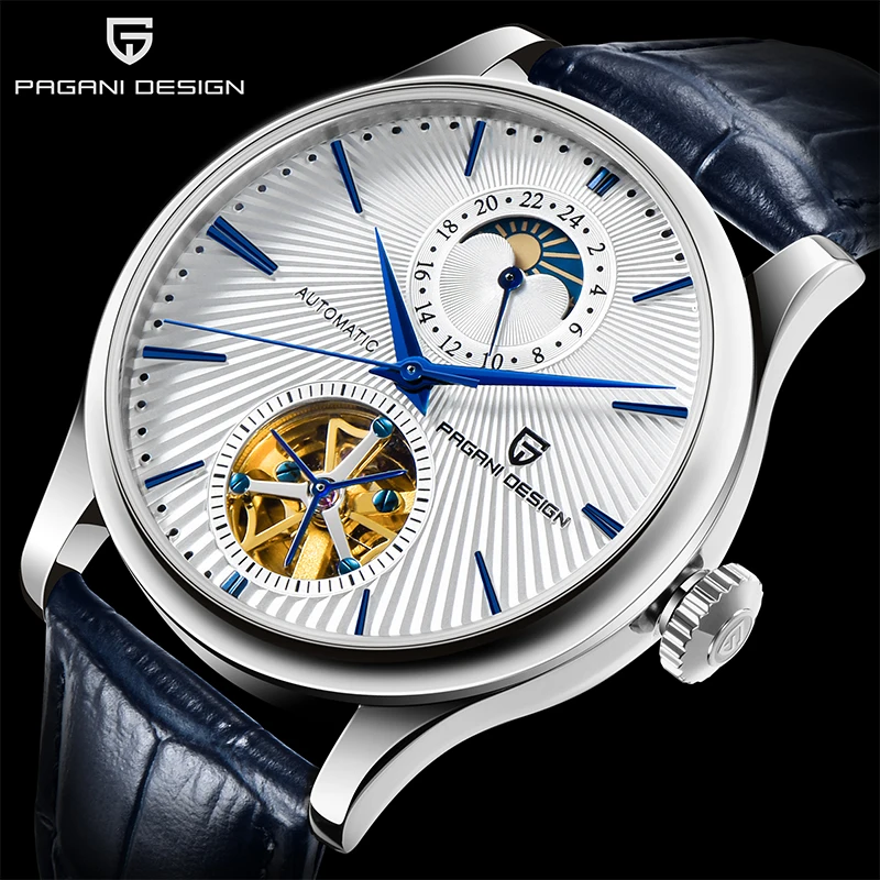 Часы Tourbillon PAGANI мужские модные механические из нержавеющей стали чехол кожа