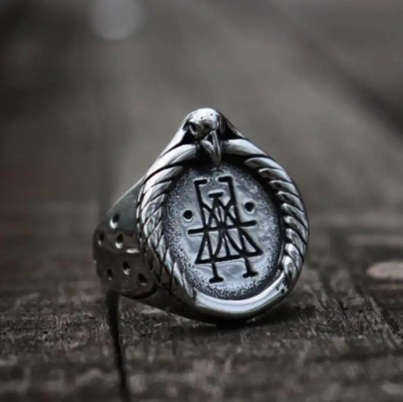 

Vintage Viking Crow Signet Ring Retro Silver Plated Stainless Steel Rings For Men Women Punk Party Nordic Amulet Jewelry B4M872
