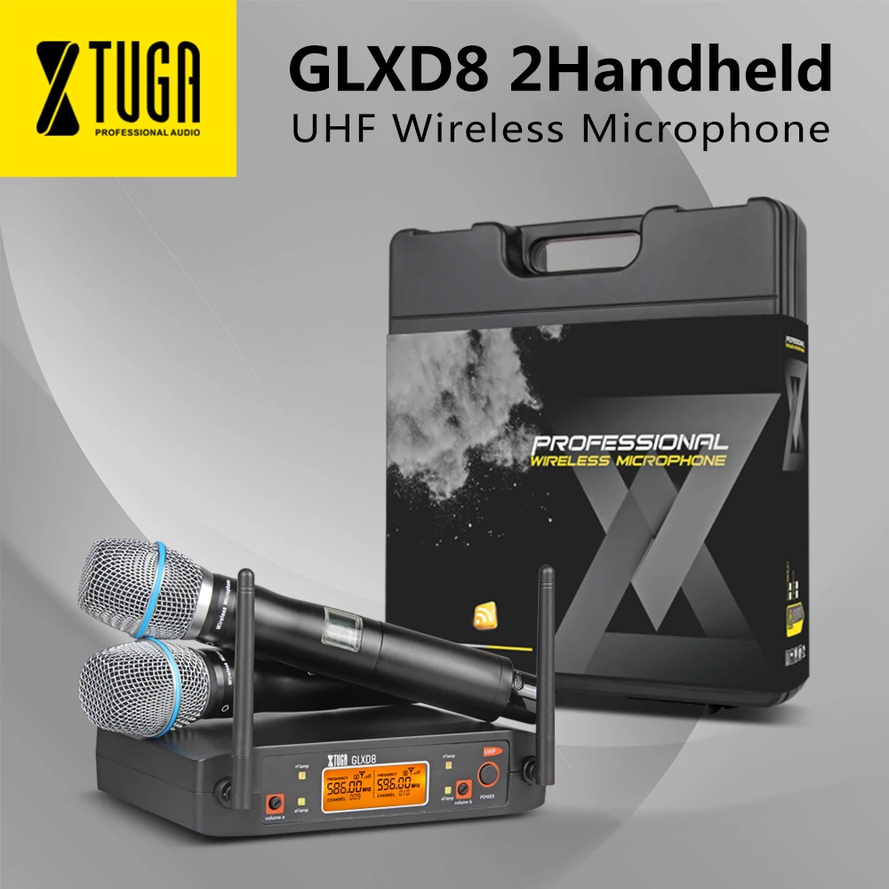 XTUGA портативный UHF микрофон система с чехол для переноски 2 металлические handhled MIC BOX Беспроводные для сцены церкви свадьбы GLXD8