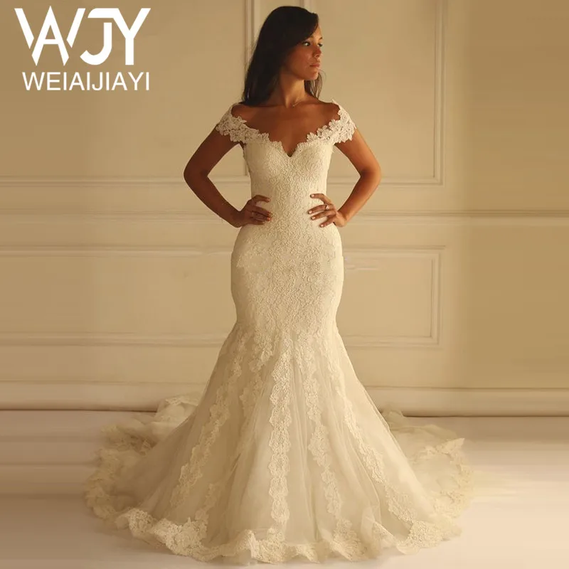 

Luxury Sexy style mermaid wedding dresses Off Shoulder V Neck Lace marriage dress robe de mariee vestidos de novia sereia