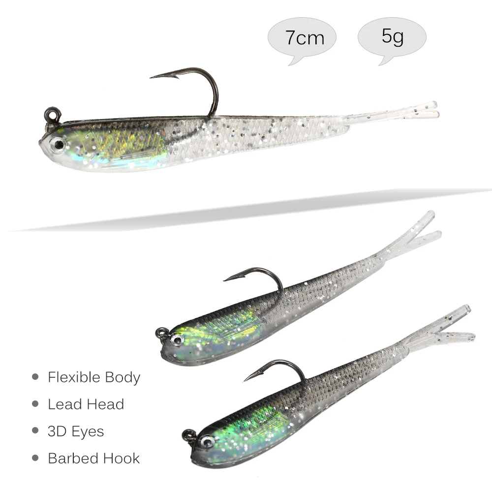 Lixada Fishing Lures Set 12Pcs/lot 7cm 5g with Jig Head Hook Soft silicone bait for Carp Pesca | Спорт и развлечения
